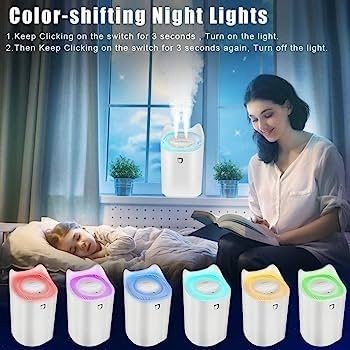 3L Humidifier for Bedroom (Lasts Up to 20 Hours), Air Humidifier with Color Changing Night Light for Home Office, 3 Mist Modes,2 Nozzles,Auto Shut Off (FREE SHIPPING)