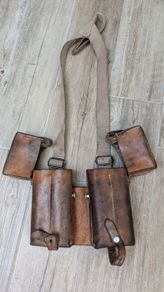 WWII-Era Leather Ammo Pouch Rig  Marked F. Kuef Aesch 48 - Original Military Surplus