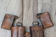 WWII-Era Leather Ammo Pouch Rig  Marked F. Kuef Aesch 48 - Original Military Surplus