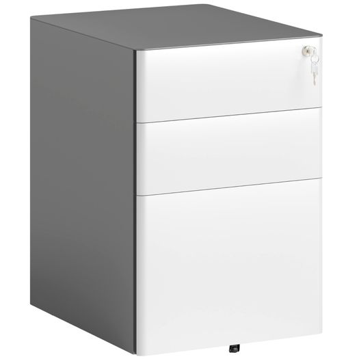 Filing cabinet, Rolling cabinet, 3 Drawers & Hanging File, Lock, Steel Housing, 39x48x59 cm, White+Gray