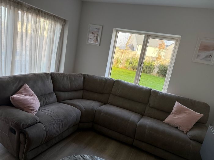 EZ living Isabelle- taupe fabric reclining corner sofa
