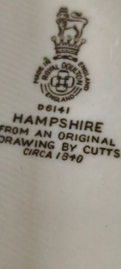 Plate  Underplate for Tureen Hampshire by Royal Doulton as decoertive hanging wall plate.