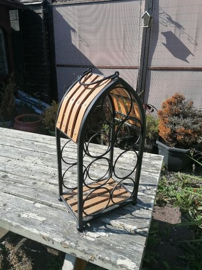 Freestanding Metal & Wood Wine Rack (7-Bottle Capacity)