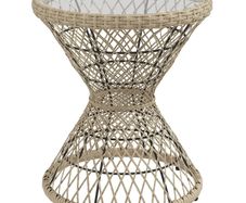 Coffee Table Side Table Boho Design, Glass Top, PE Rattan, 45 cm x 45 cm x 52 cm, Natural