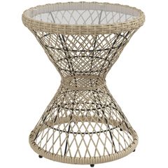 Coffee Table Side Table Boho Design, Glass Top, PE Rattan, 45 cm x 45 cm x 52 cm, Natural