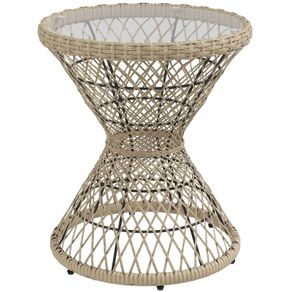 Coffee Table Side Table Boho Design, Glass Top, PE Rattan, 45 cm x 45 cm x 52 cm, Natural