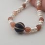 Authentic Fresh Water Pearls & Moon Stone With Melon Shape Agate Gemstone Pendant Necklace Image 2