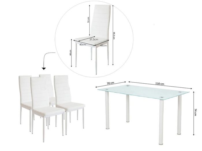 Compact Glass Dining Table Set Seats 4 , White