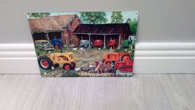 Vintage Tractor scene tin sign