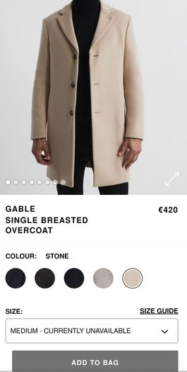 Reiss Gable Gents/Men's Wool Blend Ivory Overcoat