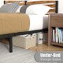King Bed Frame, Vintage Wooden Headboard, Metal Platform Base, Steel Slatted Support, No Spring Mattress Required Image 2