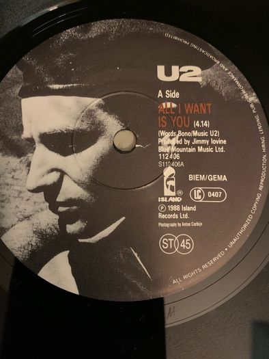 U2 - All I Want is You 7" Original Vinyl 1988 Island Records