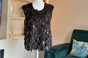 Ladies Black Sleeveless Top by Gallery, Embellished with Cascading Sequin-and-Bead Fringe