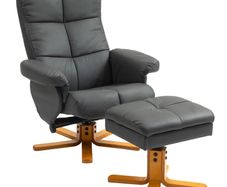 Recliner with Ottoman 145 adjustable backrest, 360 swivel, PU leather, Dark Grey