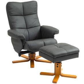 Recliner with Ottoman 145 adjustable backrest, 360 swivel, PU leather, Dark Grey