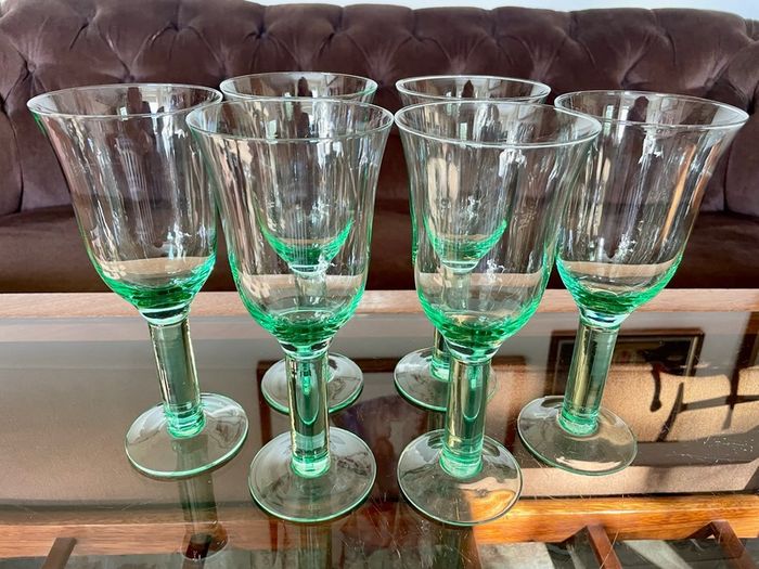 Tall Vintage Artisan Green Wine Water Glasses Sweden 1990s
