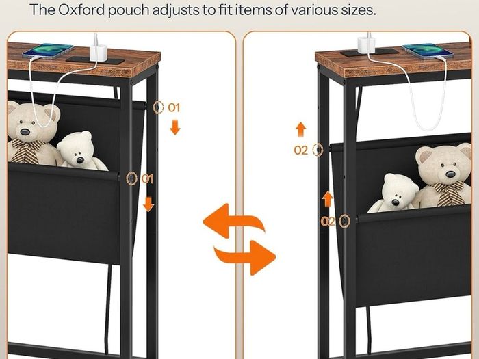 Console Table with Power Outlet and Pouch, Narrow Behind Sofa Table 100 cm Slim Console Table with Charging Station and Adjustable Oxford Pouch, Hallway Table for Entryway, Living Room, Bedroom