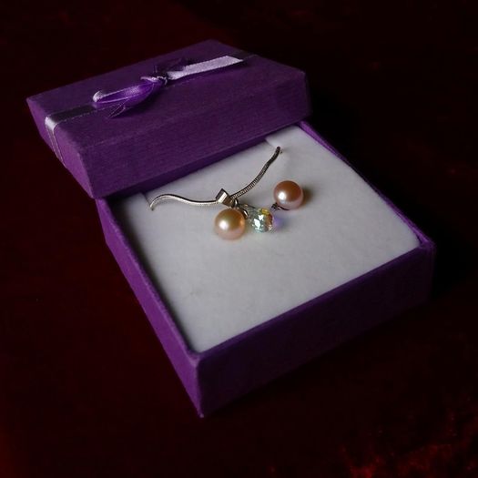 Crystal pendant, silver chain and pearl earrings set, free shipping!