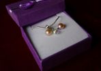 Crystal pendant, silver chain and pearl earrings set, free shipping!
