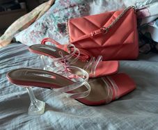 coral heel and matching bag