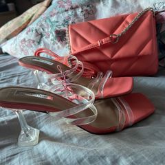coral heel and matching bag