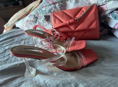 coral heel and matching bag