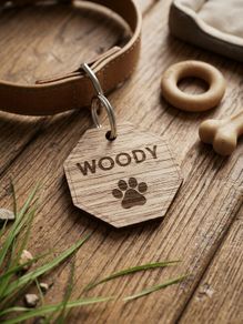 Personalised Walnut Dog Name Tag