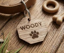 Personalised Walnut Dog Name Tag