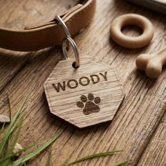Personalised Walnut Dog Name Tag