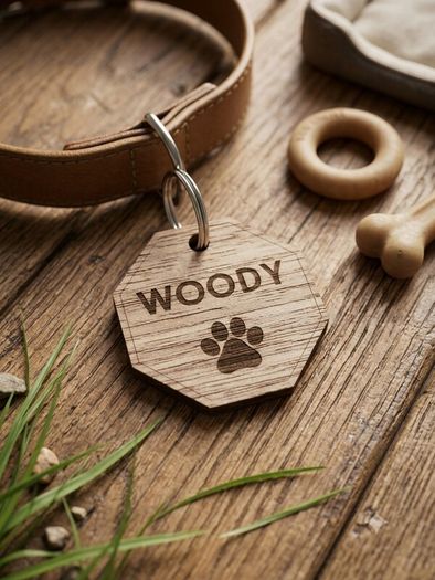 Personalised Walnut Dog Name Tag