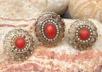 Antique 18 ct Gold Coral and Pearl Ring and Earrings