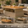 Adjustable Poly Rattan Garden Table Lift Top Outdoor Dining and Coffee Table 110 x 110 cm Acacia Wood Top Image 6