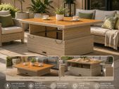 Adjustable Table Top, Coffee / Dining table  Coffee Table with Steel Frame, Dining Table Garden Furniture, Black Poly Rattan Acacia Wood