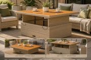 Adjustable Table Top, Coffee / Dining table  Coffee Table with Steel Frame, Dining Table Garden Furniture, Black Poly Rattan Acacia Wood