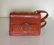 Elegant Croc Effect Crossbody Bag | Gold Chain Detail