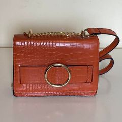Elegant Croc Effect Crossbody Bag | Gold Chain Detail