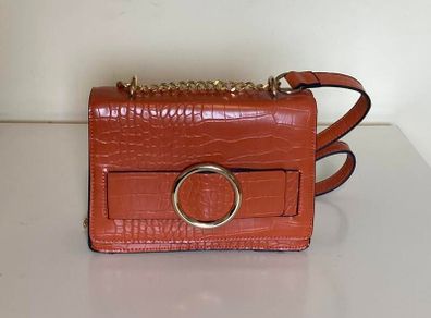 Elegant Croc Effect Crossbody Bag | Gold Chain Detail
