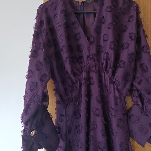 Zara boho swiss dot midi wine burgundy dress S 8/10