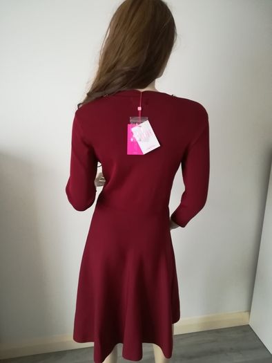 Red Burgundy knitted dress with pearls, size 12