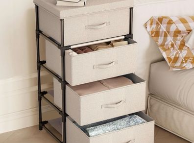 Chest of Drawers Bedroom, 4 Drawers Storage Unit with Sturdy Steel Frame, Dresser Drawers for Bedroom, Living Room, Hallway, Office and Closet - Beige