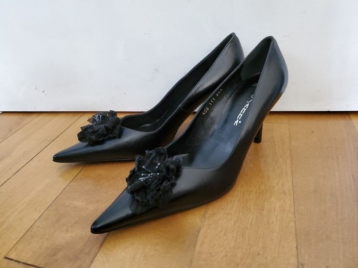 Rosanna ladies leather black dress up high heel shoes size 5 UK 38 EU NEW