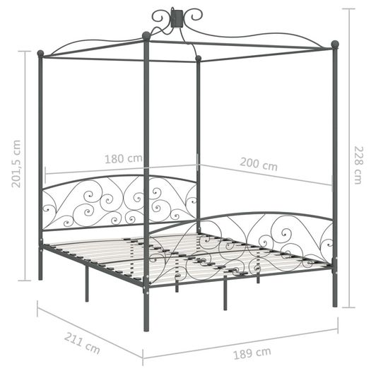 Canopy Bed Frame Grey Metal 180x200 cm