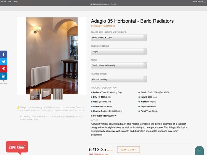 Adagio Q35 column radiator - 840mm wide.