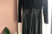 Zara Black Lace &amp; Pleated Midi Dress - Size 8