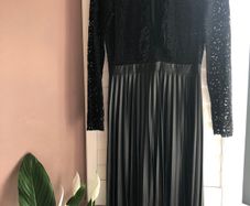 Zara Black Lace & Pleated Midi Dress - Size 8