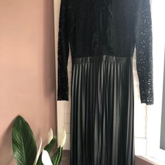 Zara Black Lace & Pleated Midi Dress - Size 8