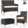 _Polyrattan Garden Furniture Set with 4 Pieces, 2 Garden Chairs, 1 Sofa, 1 Garden Table with Tempered Glass Top Image 3