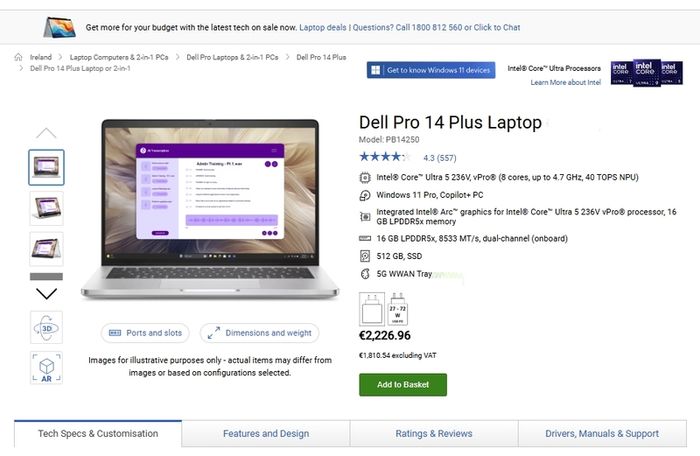 Dell Pro 14 Plus laptop, NEW, warranty till 2029