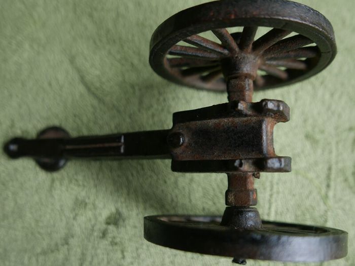 Vintage Brass and Cast Iron Cannons - Moving Wheels - Adjustable Mini Cannon - Set of 2