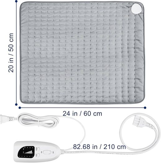 Heating pad, Electric Heat Pad with Automatic Switch-Off and 6 Temperature Levels Heating pad for Back Neck Shoulder Belly Heating Technology - Machine Washable. (20" x 24", Silver Gray)